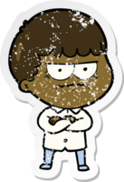 distressed sticker of a cartoon annoyed man png