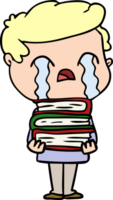 cartoon man crying over stack of books png