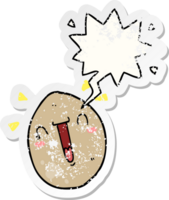 cartoon happy egg with speech bubble distressed distressed old sticker png