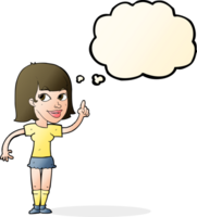 cartoon pretty girl with idea with thought bubble png