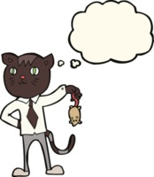 cartoon business cat with dead mouse with thought bubble png