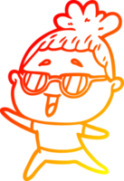 warm gradient line drawing of a cartoon happy woman wearing spectacles png