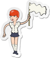 adesivo de uma mulher de desenho animado acenando uma bandeira branca png