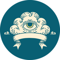 tattoo style icon with banner of an all seeing eye cloud png