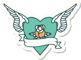 sticker of tattoo in traditional style of heart with wings a rose and banner png