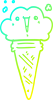 cold gradient line drawing of a cartoon ice cream with face png