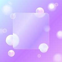 Glassmorphism frame with blur effect on a gradient blue background with blur effect illustration. Transparent glass plates with round balls. Website landing page, presentation design, icon vector