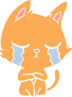 crying flat color style cartoon cat sitting png