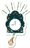 worn old sticker of a tattoo style ticking clock png