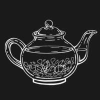 Teapot, rosetea. Hand drawn illustration in outline style. vector
