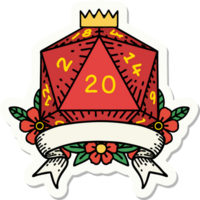 sticker of a natural 20 critical hit D20 dice roll png