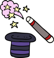 cartoon doodle magicians hat and wand png