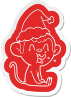 crazy quirky cartoon  sticker of a monkey sitting wearing santa hat png