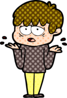 cartoon exhausted boy shrugging shoulders png