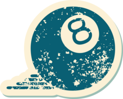 iconic distressed sticker tattoo style image of 8 ball png