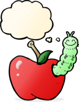 cartoon bug eating apple with thought bubble png