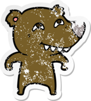 pegatina angustiada de un oso de dibujos animados que muestra los dientes png