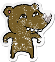 distressed sticker of a cartoon bear showing teeth png