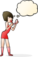 cartoon woman applying lipstick with thought bubble png