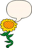 cartoon sunflower with speech bubble in comic book style png