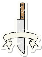 worn old sticker with banner of a knife png