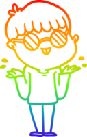 rainbow gradient line drawing of a cartoon boy wearing spectacles png