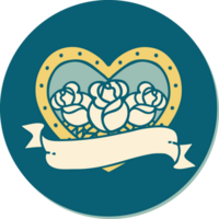 sticker of tattoo in traditional style of a heart and banner with flowers png