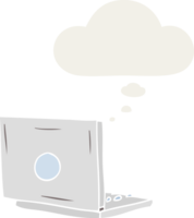 cartoon laptop computer with thought bubble in retro style png