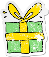 distressed sticker of a cartoon wrapped gift png