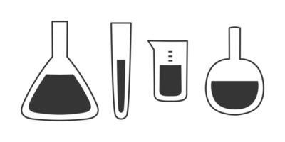 Laboratory beaker doodle icons set vector