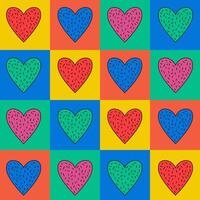 Checkered seamless pattern with colorful hearts vector