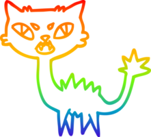 rainbow gradient line drawing of a cartoon halloween black cat png