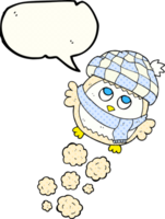 mano disegnato comico libro discorso bolla cartone animato carino poco gufo volante png