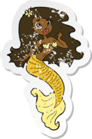 pegatina retro angustiada de una bonita sirena de dibujos animados png