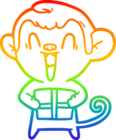 rainbow gradient line drawing of a cartoon laughing monkey png