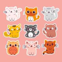 Doodle stickers cute cartoon character cats vector