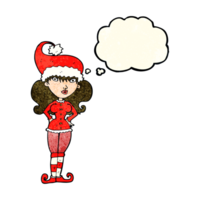 cartoon santa's helper woman with thought bubble png