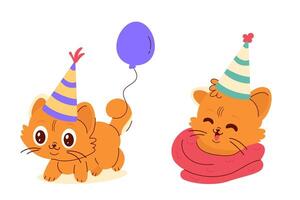 linda gracioso dibujos animados personaje cumpleaños gato vector