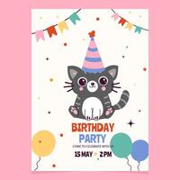 cumpleaños fiesta invitación con garabatear gato vector