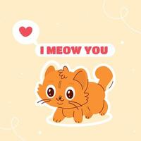 Cat cartoon character with the lettering I meow you vector