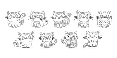 Doodle outline cute cartoon character cats vector