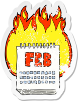 adesivo retrô angustiado de um calendário de desenho animado mostrando o mês de fevereiro png