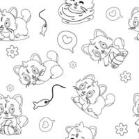 Seamless pattern character cartoon outline cat vector