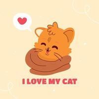 Cat cartoon character with the lettering I love my cat vector