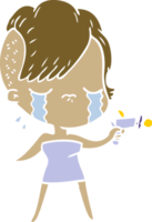 dessin animé de style couleur plat fille qui pleure pointant un pistolet à rayons png