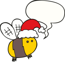 fofa desenho animado abelha vestindo Natal chapéu com discurso bolha png