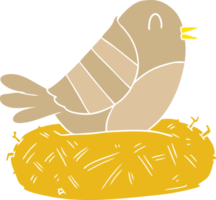 oiseau de dessin animé de style couleur plat assis sur son nid png