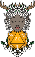 Retro Tattoo Style elf druid character with nautral twenty dice roll png