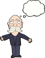 dessin animé vieil homme déçu avec bulle de pensée png