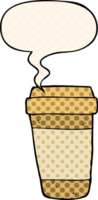 cartoon coffee cup with speech bubble in comic book style png